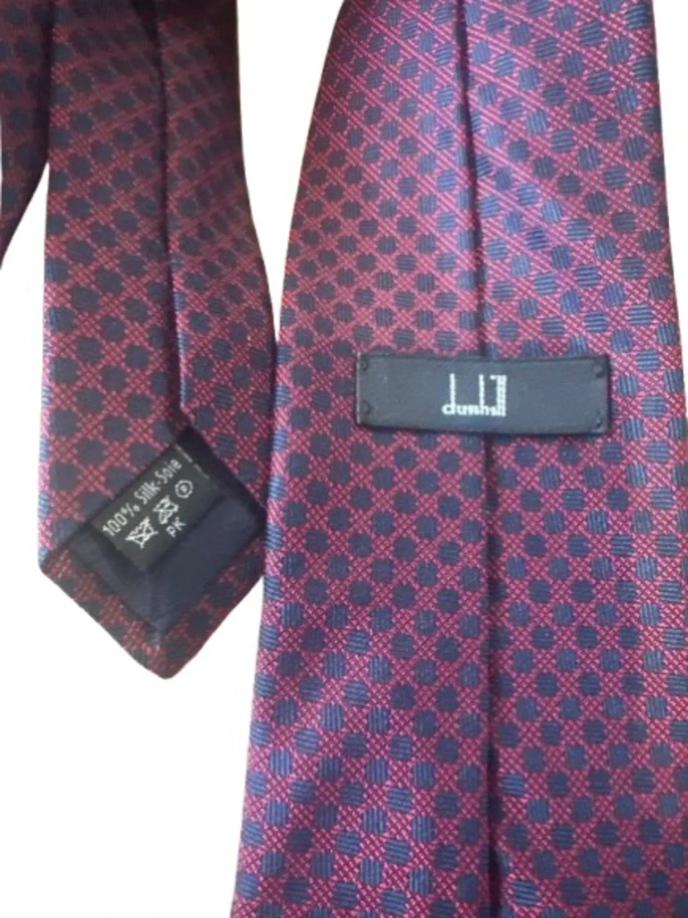 Dunhill Burgundy and Navy Geometric Silk Tie